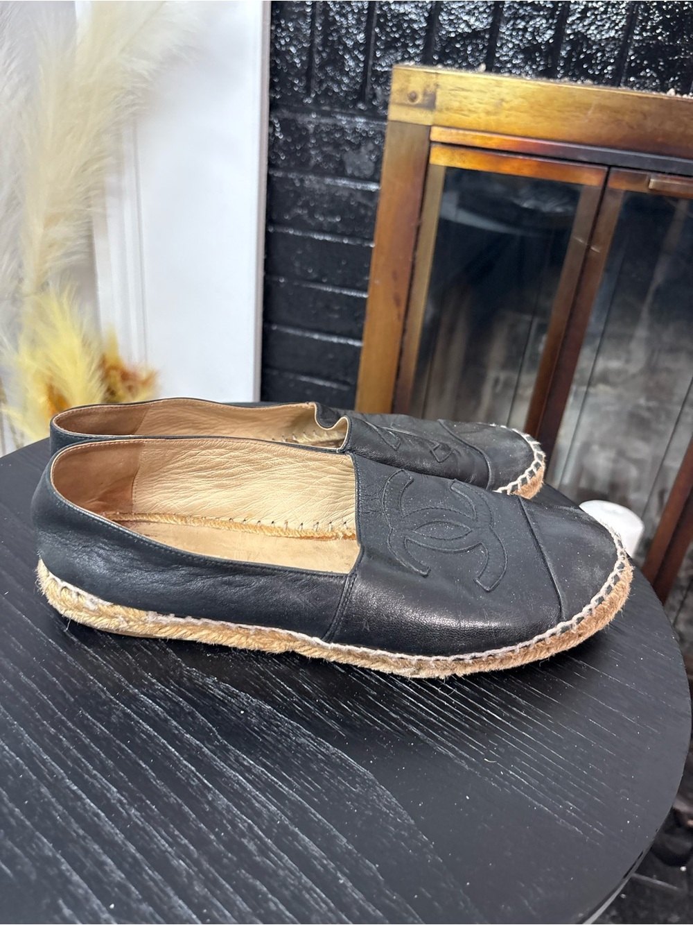 CHANEL Black Leather Espadrilles with CC Logo - Picture 3 of 9